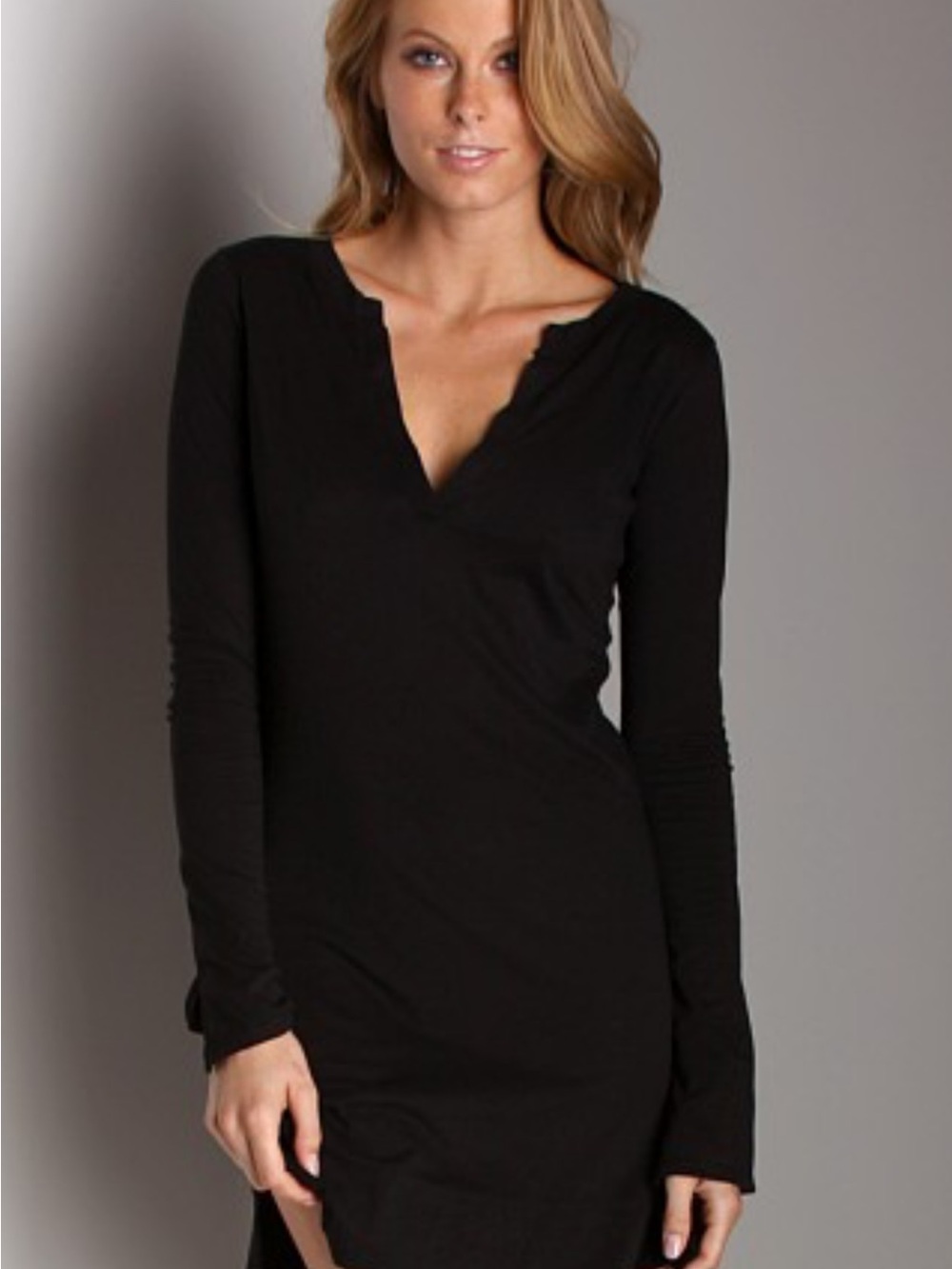 The Limited Black Long-Sleeve Semi-Sheer V-Notch Mini Dress, S